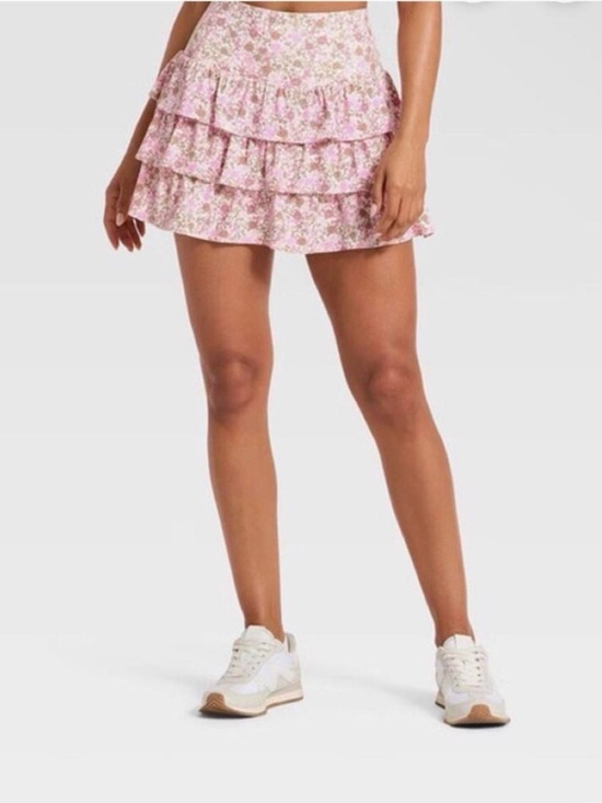 JoyLab Dresses & Skirts - JoyLab Pink Floral Ruffle Mini Skirt